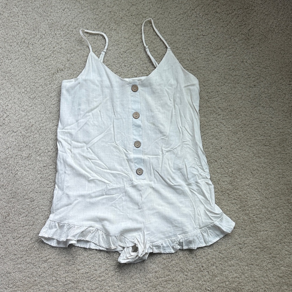 Pink Lily Cream Ruffle Romper